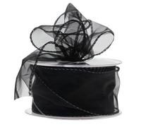 Wired Organza Ribbon Roll in 30mm, 50mm & 70mm Widths - Sheer Chiffon Craft Ribbon for Christmas Tree, Wreath Making, Gift Wrapping, Bows & Wedding Decor (Black, 70mm)