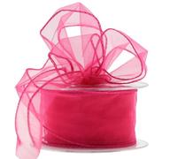 Wired Organza Ribbon Roll in 30mm, 50mm & 70mm Widths - Sheer Chiffon Craft Ribbon for Christmas Tree, Wreath Making, Gift Wrapping, Bows & Wedding Decor (HotPink, 50mm)