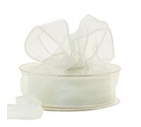 Wired Organza Ribbon Roll in 30mm, 50mm & 70mm Widths - Sheer Chiffon Craft Ribbon for Christmas Tree, Wreath Making, Gift Wrapping, Bows & Wedding Decor (Ivory, 30mm)