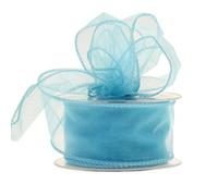 Wired Organza Ribbon Roll in 30mm, 50mm & 70mm Widths - Sheer Chiffon Craft Ribbon for Christmas Tree, Wreath Making, Gift Wrapping, Bows & Wedding Decor (Light Blue, 50mm)