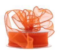 Wired Organza Ribbon Roll in 30mm, 50mm & 70mm Widths - Sheer Chiffon Craft Ribbon for Christmas Tree, Wreath Making, Gift Wrapping, Bows & Wedding Decor (Orange, 30mm)