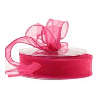 Wired Organza Ribbon Roll in 30mm, 50mm & 70mm Widths - Sheer Chiffon Craft Ribbon for Christmas Tree, Wreath Making, Gift Wrapping, Bows & Wedding Decor (HotPink, 30mm)