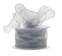 Wired Organza Ribbon Roll in 30mm, 50mm & 70mm Widths - Sheer Chiffon Craft Ribbon for Christmas Tree, Wreath Making, Gift Wrapping, Bows & Wedding Decor (Silver, 50mm)