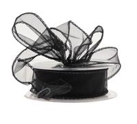 Wired Organza Ribbon Roll in 30mm, 50mm & 70mm Widths - Sheer Chiffon Craft Ribbon for Christmas Tree, Wreath Making, Gift Wrapping, Bows & Wedding Decor (Black, 30mm)