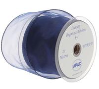 Wired Organza Ribbon Roll in 30mm, 50mm & 70mm Widths - Sheer Chiffon Craft Ribbon for Christmas Tree, Wreath Making, Gift Wrapping, Bows & Wedding Decor (Navy, 70mm)