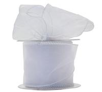 Wired Organza Ribbon Roll in 30mm, 50mm & 70mm Widths - Sheer Chiffon Craft Ribbon for Christmas Tree, Wreath Making, Gift Wrapping, Bows & Wedding Decor (White, 70mm)