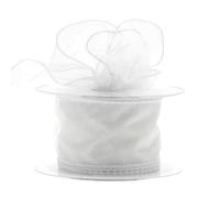 Wired Organza Ribbon Roll in 30mm, 50mm & 70mm Widths - Sheer Chiffon Craft Ribbon for Christmas Tree, Wreath Making, Gift Wrapping, Bows & Wedding Decor (White, 50mm)