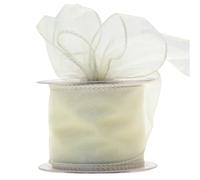 Wired Organza Ribbon Roll in 30mm, 50mm & 70mm Widths - Sheer Chiffon Craft Ribbon for Christmas Tree, Wreath Making, Gift Wrapping, Bows & Wedding Decor (Ivory/Cream, 70mm)