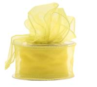 Wired Organza Ribbon Roll in 30mm, 50mm & 70mm Widths - Sheer Chiffon Craft Ribbon for Christmas Tree, Wreath Making, Gift Wrapping, Bows & Wedding Decor (Yellow, 50mm)
