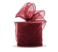 Wired Organza Ribbon Roll in 30mm, 50mm & 70mm Widths - Sheer Chiffon Craft Ribbon for Christmas Tree, Wreath Making, Gift Wrapping, Bows & Wedding Decor (Burgundy, 70mm)