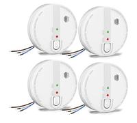 Wired Smoke Alarm, Interlinked Fire Alarm with LED Indicator and Silence Button, 10-Year Life Smoke Detector with 9V Battery Backup, Mains-powered, Conforms to EN14604 Standard, 4 Pack