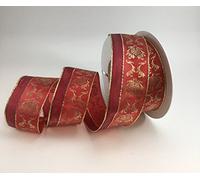 Wired Traditional Christmas Design Ribbon red with Gold Design 40mm x 20 Metre roll