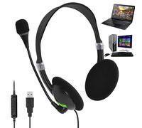 Wired USB Headset - Over-Ear Headphones With Noise-Cancelling Microphone | Adjustable Comfort Fit | In-Line Volume & Mute Controls | Plug & Play For Zoom, Teams, Lync, PC & Classes