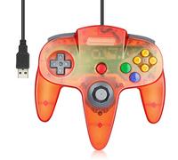 Wired USB N64 Controller, FISUPER Classic Video Game Controller USB Gamepad for Windows PC MAC Raspberry PI Retropie (Clear Red)