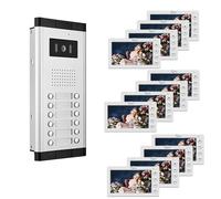 Wired Video Apartment Intercom System,2/3/4/5/6/8/10/12 Units 7 inch Monitor Video Door Phone Kit,Indoor Outdoor Video Doorbell, 2 Way Audio,One Key Unlock for Home (1 Doorbell + 12 Monitor)