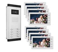 Wired Video Apartment Intercom System,2/3/4/5/6/8/10/12 Units 7 inch Monitor Video Door Phone Kit,Indoor Outdoor Video Doorbell, 2 Way Audio,One Key Unlock for Home (1 Doorbell + 8 Monitor)