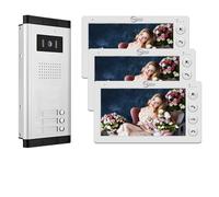 Wired Video Apartment Intercom System,2/3/4/5/6/8/10/12 Units 7 inch Monitor Video Door Phone Kit,Indoor Outdoor Video Doorbell, 2 Way Audio,One key Unlock for Home (1 Doorbell + 3 Monitor)