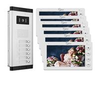 Wired Video Apartment Intercom System,2/3/4/5/6/8/10/12 Units 7 inch Monitor Video Door Phone Kit,Indoor Outdoor Video Doorbell, 2 Way Audio,One key Unlock for Home (1 Doorbell + 6 Monitor)