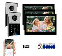Wired Video Door Phone Apartment Intercom System,7 Inch Touch Monitor with 1080P Doorbell,Supporting Fingerprint,RFID Card,Password Unlock,Monitoring for Home Villa Tuya,32G (2 Doorbell + 3 Monitor)