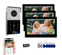 Wired Video Door Phone Apartment Intercom System,7 Inch Touch Monitor with 1080P Doorbell,Supporting Fingerprint,RFID Card,Password Unlock,Monitoring for Home Villa Tuya,32G (1 Doorbell + 3 Monitor)