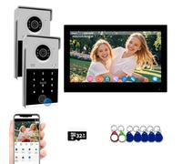 Wired Video Door Phone Apartment Intercom System,7 Inch Touch Monitor with 1080P Doorbell,Supporting Fingerprint,RFID Card,Password Unlock,Monitoring for Home Villa Tuya,32G (2 Doorbell + 1 Monitor)