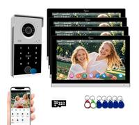 Wired Video Door Phone Kit Apartment Intercom System,10 Inch Touch Monitor with 1080P Doorbell,Supporting Fingerprint,RFID Card,Password Unlock for Home Villa Tuya,32G (1 Doorbell + 4 Monitor)