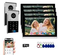 Wired Video Door Phone Kit Apartment Intercom System,10 Inch Touch Monitor with 1080P Doorbell,Supporting Fingerprint,RFID Card,Password Unlock for Home Villa Tuya,32G (2 Doorbell + 4 Monitor)