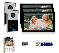 Wired Video Door Phone Kit Apartment Intercom System,10 Inch Touch Monitor with 1080P Doorbell,Supporting Fingerprint,RFID Card,Password Unlock for Home Villa Tuya,32G (2 Doorbell + 3 Monitor)