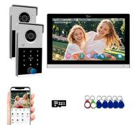 Wired Video Door Phone Kit Apartment Intercom System,10 Inch Touch Monitor with 1080P Doorbell,Supporting Fingerprint,RFID Card,Password Unlock for Home Villa Tuya,32G (2 Doorbell + 1 Monitor)