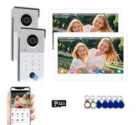 Wired Video Door Phone Kit Apartment Intercom System,7 Inch Touch Monitor,1080P Doorbell,Supporting Fingerprint,RFID Card,Password Unlock,Monitoring for Home Villa Tuya,32G (2 Doorbell + 2 Monitor)