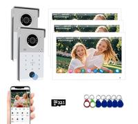 Wired Video Door Phone Kit Apartment Intercom System,7 Inch Touch Monitor,1080P Doorbell,Supporting Fingerprint,RFID Card,Password Unlock,Monitoring for Home Villa Tuya,32G (2 Doorbell + 3 Monitor)