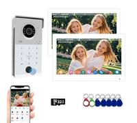 Wired Video Door Phone Kit Apartment Intercom System,7 Inch Touch Monitor,1080P Doorbell,Supporting Fingerprint,RFID Card,Password Unlock,Monitoring for Home Villa Tuya,32G (1 Doorbell + 2 Monitor)