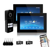 Wired Video Doorbell Intercom System for 2-Family Apartments & Villas - 2 Units with 7" Monitors, Indoor Outdoor Monitoring, Unlock, APP Call Alerts and 2-Way Audio (Black)