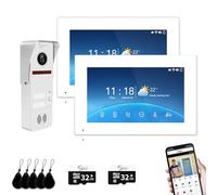Wired Video Doorbell Intercom System for 2-Family Apartments & Villas - 2 Units with 7" Monitors, Indoor Outdoor Monitoring, Unlock, APP Call Alerts and 2-Way Audio (White)