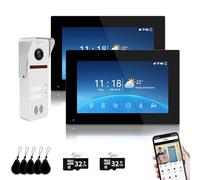 Wired Video Doorbell Intercom System for 2-Family Apartments & Villas - 2 Units with 7" Monitors, Indoor Outdoor Monitoring, Unlock, APP Call Alerts and 2-Way Audio (White+Black)