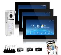 Wired Video Doorbell Intercom System for 3-Family Home Apartments & Villas - 2 Units with 7" Monitors, Indoor Outdoor Monitoring, APP Call Alerts,3 in 1 Unlock and 2-Way Audio (White+Black)