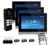 Wired Video Doorbell Intercom System for 3-Family Home Apartments & Villas - 2 Units with 7" Monitors, Indoor Outdoor Monitoring, APP Call Alerts,3 in 1 Unlock and 2-Way Audio (Black)