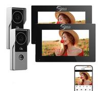 Wired Video Doorbell Intercom System,TUYA WiFi Smart Home Video Intercom Door Phone Kits,7 Inch Screen Monitor,1080P HD Camera,3 in 1 Unlock for Apartment Villa Home,32G (Two Bell +Two Monitor)