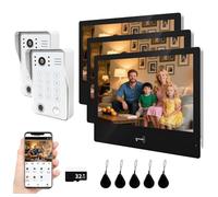 Wired Video Doorbell Security Camera,10 Inch Touchscreen Display,2-Way Audio with TUYA Wired 1080P Doorbell System,Support 5 in 1 Unlocking (2 white bell+3 black monitor)