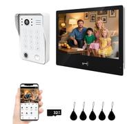 Wired Video Doorbell Security Camera,10 Inch Touchscreen Display,2-Way Audio with TUYA Wired 1080P Doorbell System,Support 5 in 1 Unlocking (1 white bell+1 black monitor)