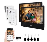 Wired Video Doorbell Security Camera,10 Inch Touchscreen Display,2-Way Audio with TUYA Wired 1080P Doorbell System,Support 5 in 1 Unlocking (2 white bell+2 black monitor)