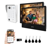 Wired Video Doorbell Security Camera,10 Inch Touchscreen Display,2-Way Audio with TUYA Wired 1080P Doorbell System,Support 5 in 1 Unlocking (1 white bell+2 black monitor)