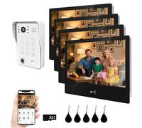 Wired Video Doorbell Security Camera,10 Inch Touchscreen Display,2-Way Audio with TUYA Wired 1080P Doorbell System,Support 5 in 1 Unlocking (1 white bell+4 black monitor)