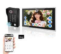 Wired Video Intercom System for Apartment,1080P Doorbell Doorphone Kit,10 Inch Touch Monitor,Supports Fingerprint,RFID Card,Password for Home Villa,TUYA 32G (Black Doorbell+1 Monitor)