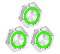 Wired Water Resistant Momentary Action Buttons Set of Three with Built In LEDs Designed to Last Long in Challenging Conditions (Green)
