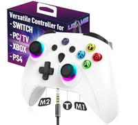 Wired Xbox Controller for X Box Series X S One PC PS4 Switch, Gaming Control Controllers with 1000Hz Polling Rate No Drift Stick, Custom Paddles Turbo Remote, RGB Light White Gamepad
