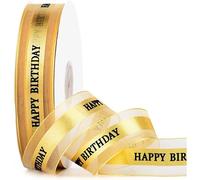 Wiredock 2.5cm Wide Happy Birthday Ribbon Cake Gift Package 45 Meter Long Ribbon Party Art Craft Decoration Florist Flower Decoration Supplies (Gold) YS-245