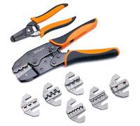 Wirefy Crimping Tool Set 8 PCS - Ratcheting Wire Crimper - Heat Shrink, Non-Insulated, Open Barrel, Flag, Ferrule Connectors