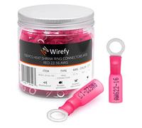 Wirefy Heat Shrink Ring Terminals #10 - Marine Grade Terminal Connectors - Waterproof Eyelet Wire Connectors - Red 22-16 AWG - 150 PCS