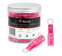 Wirefy Heat Shrink Ring Terminals #8 - Marine Grade Terminal Connectors - Waterproof Eyelet Wire Connectors - Red 22-16 AWG - 150 PCS